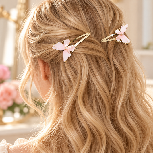 Pink Butterfly Hair Clips Set of 2