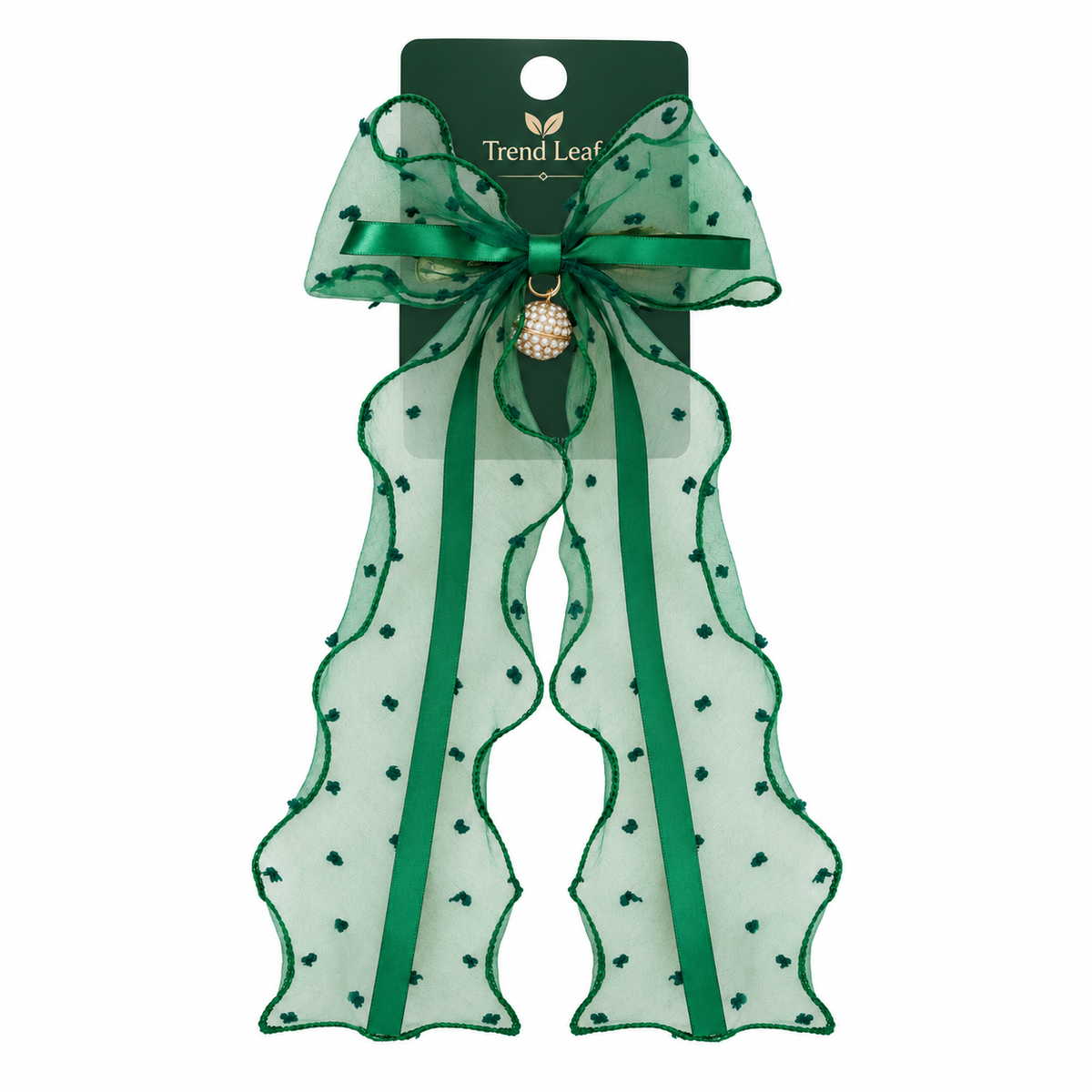 Green Sheer Hair Bow Clip with Jingle Bell Charm